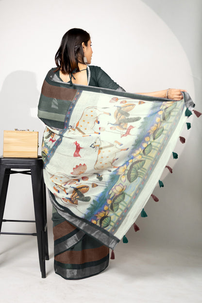Beautiful Madhubani Printed Cotton Blend Saree