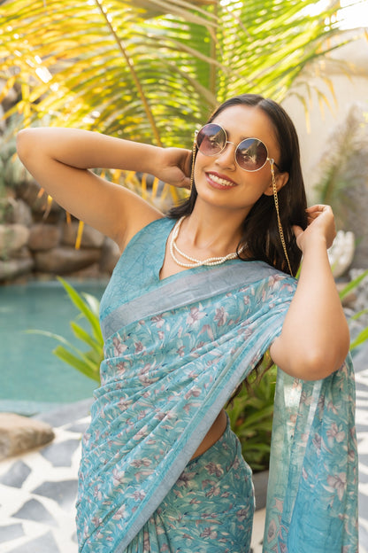 Beautiful Floral Printed Cotton blend Saree