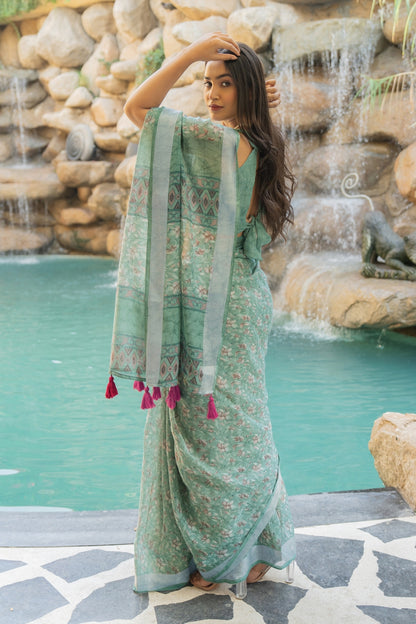 Beautiful Floral Printed Cotton blend Saree