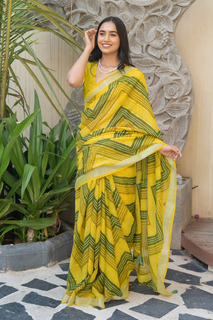 Beautiful Bandhani Printed Cotton blend Saree