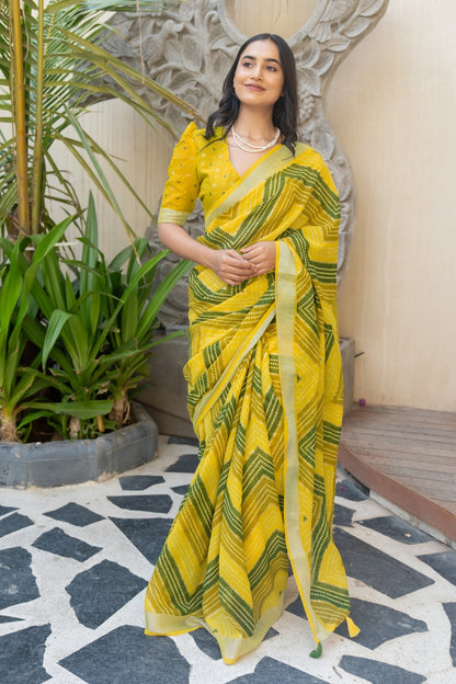 Beautiful Bandhani Printed Cotton blend Saree