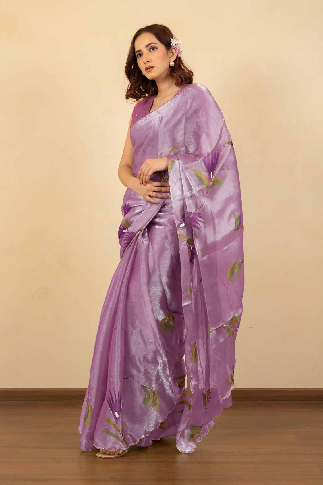 Trendy Floral Print Organza Saree with Unstitched Blouse