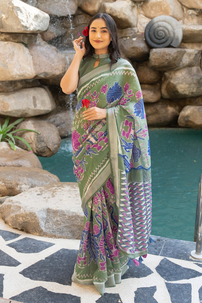 Beautiful Ikkat Printed Cotton blend Saree