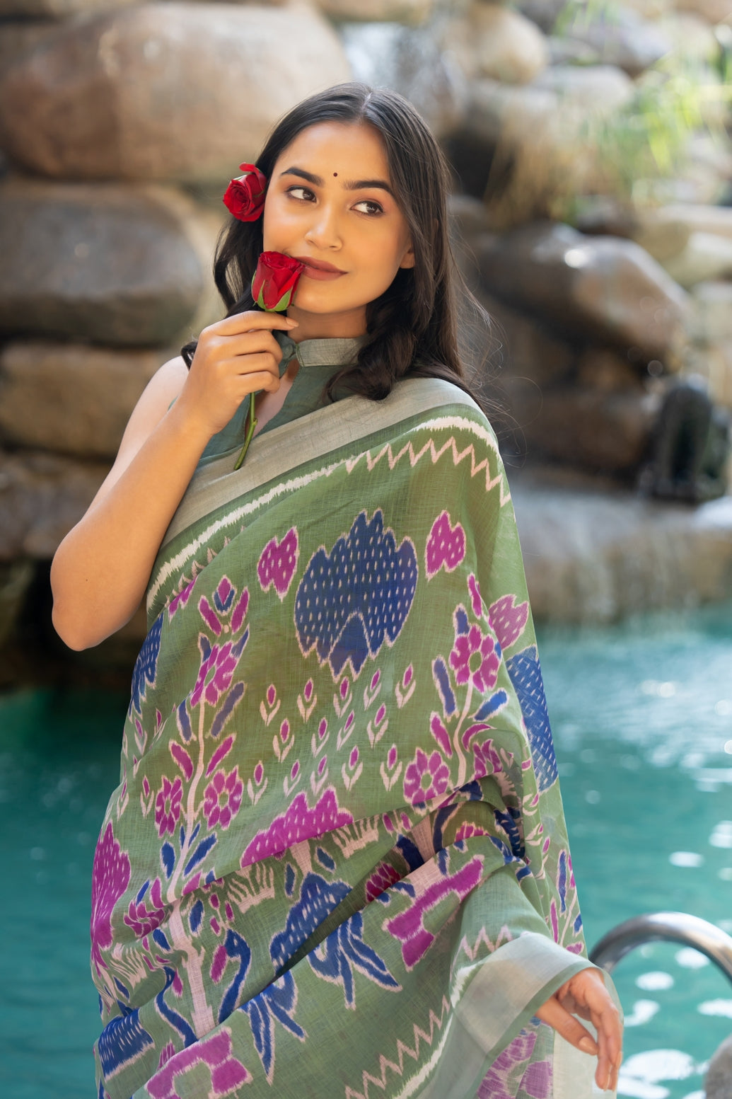 Beautiful Ikkat Printed Cotton blend Saree