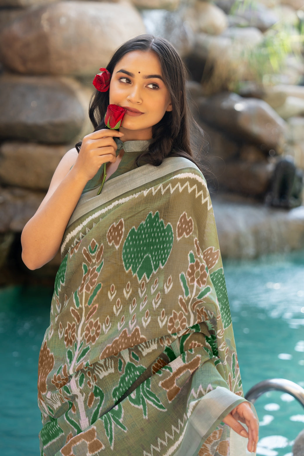Beautiful Ikkat Printed Cotton blend Saree