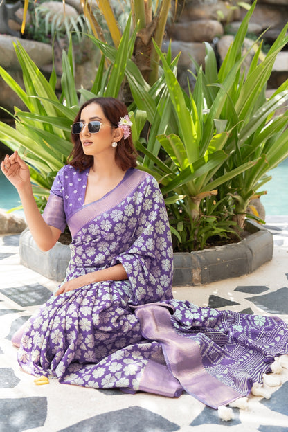 Trendy Cotton Silk Floral Print Saree With Unstitched Blouse