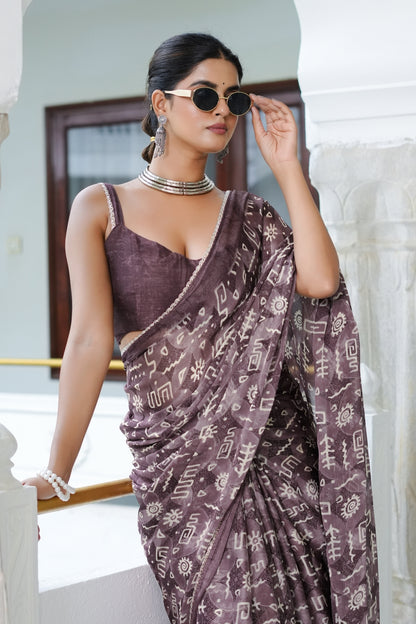 Trendy Floral Printed Chiffon Saree