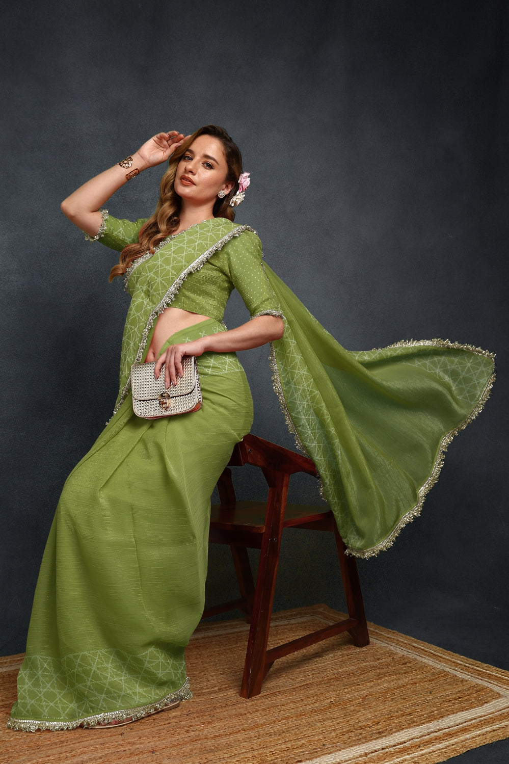 New Fancy Shimmer Checks Print Silk Blend Saree with Unstiched Blouse Piece