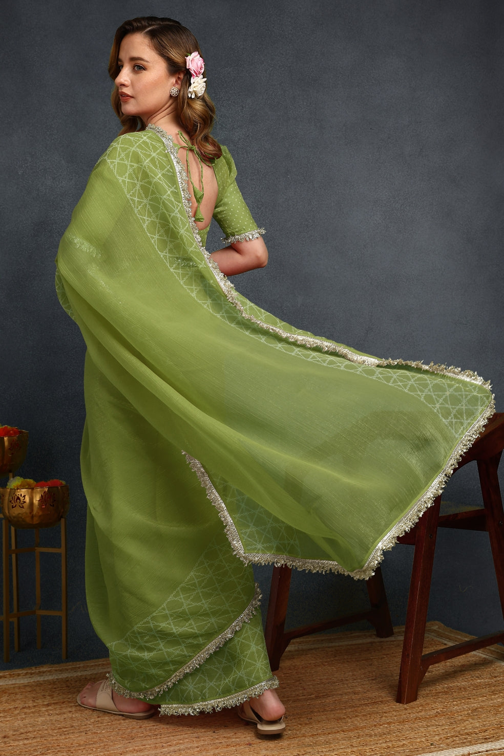 New Fancy Shimmer Checks Print Silk Blend Saree with Unstiched Blouse Piece