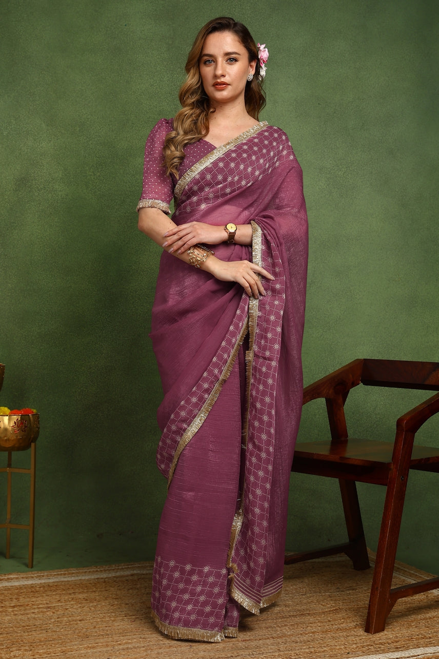 New Fancy Shimmer Checks Print Silk Blend Saree with Unstiched Blouse Piece