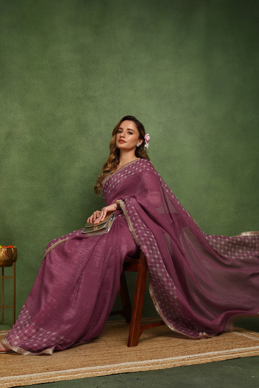 New Fancy Shimmer Checks Print Silk Blend Saree with Unstiched Blouse Piece