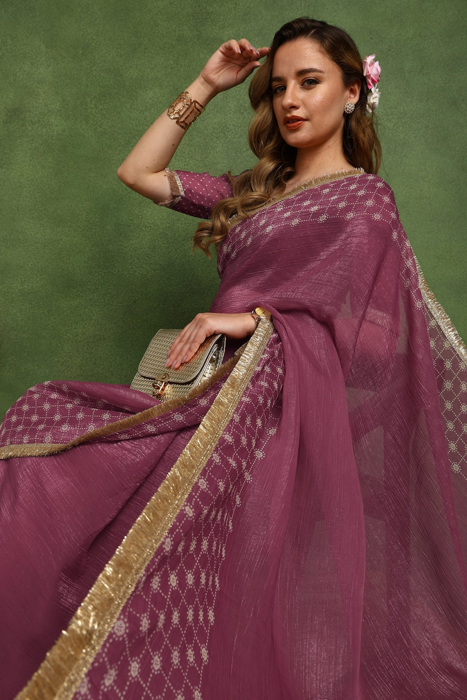 New Fancy Shimmer Checks Print Silk Blend Saree with Unstiched Blouse Piece