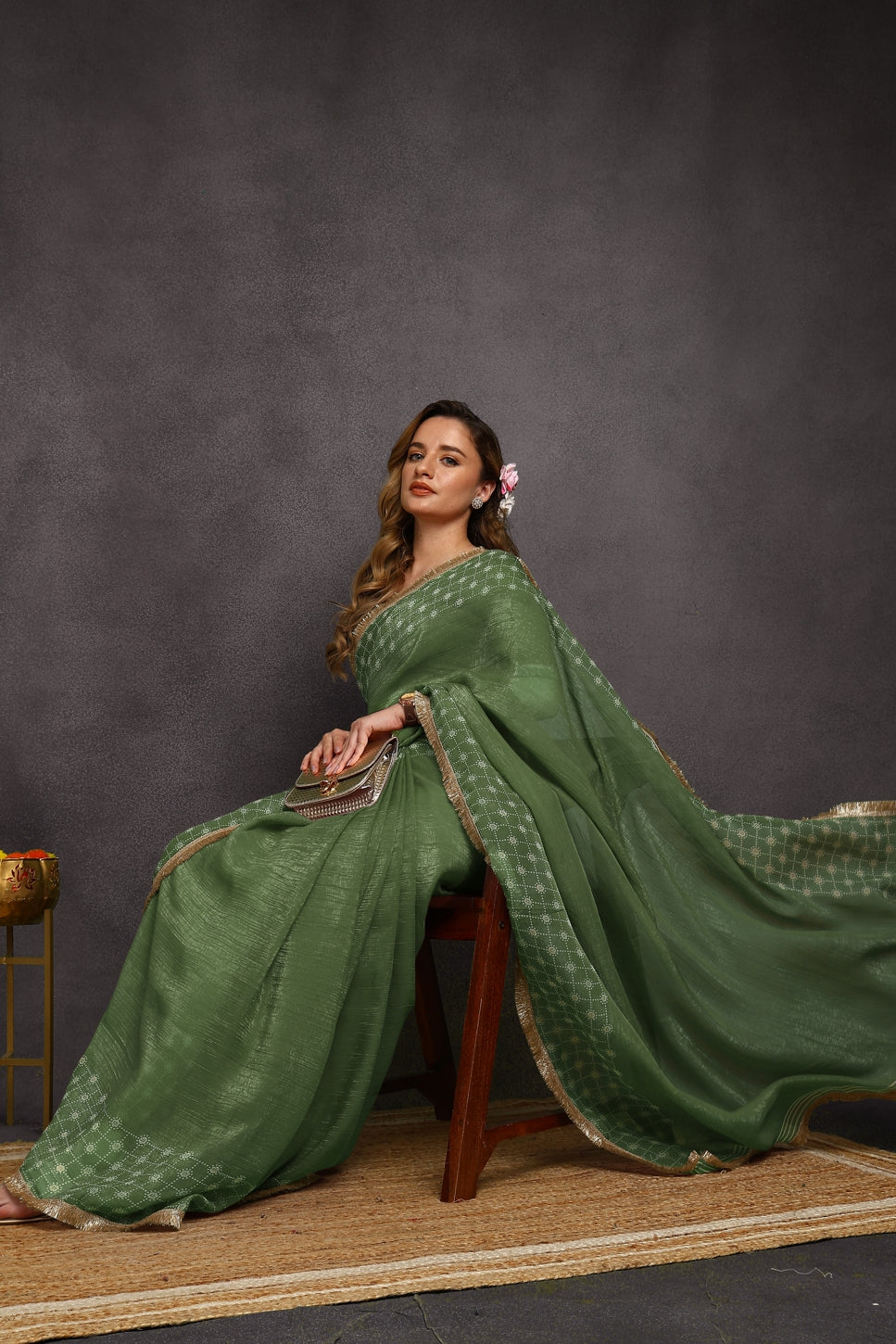 New Fancy Shimmer Checks Print Silk Blend Saree with Unstiched Blouse Piece