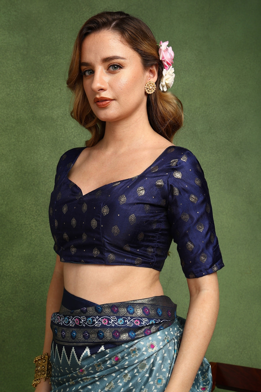 Beautiful Patola Foil Print Cotton Silk Saree with Unstiched Blouse Piece