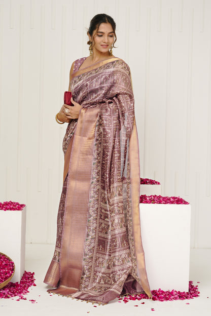 Beautiful Warli Print Cotton Silk Saree with Unstiched Blouse Piece