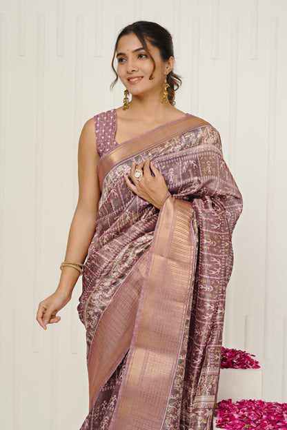 Beautiful Warli Print Cotton Silk Saree with Unstiched Blouse Piece