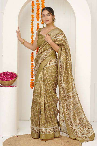 Beautiful Warli Print Cotton Silk Saree with Unstiched Blouse Piece