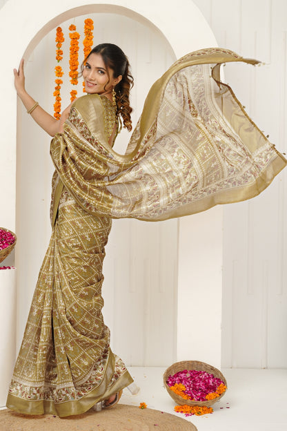 Beautiful Warli Print Cotton Silk Saree with Unstiched Blouse Piece
