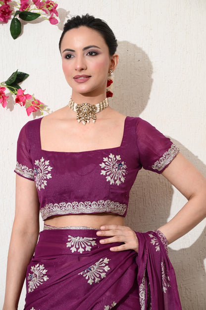 Traditional Shimmer Georgette Peacock Embroidery Work Saree with Unstitched Blouse