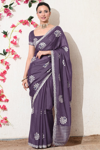 Traditional Shimmer Georgette Peacock Embroidery Work Saree with Unstitched Blouse