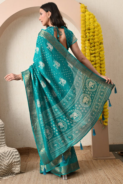 Trendy Cotton Silk Animal Print Saree With Unstitched Blouse