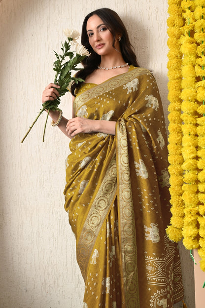 Trendy Cotton Silk Animal Print Saree With Unstitched Blouse