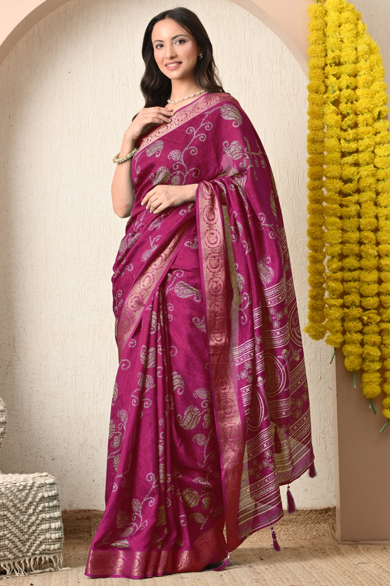 Trendy Cotton Silk Floral Print Saree With Unstitched Blouse