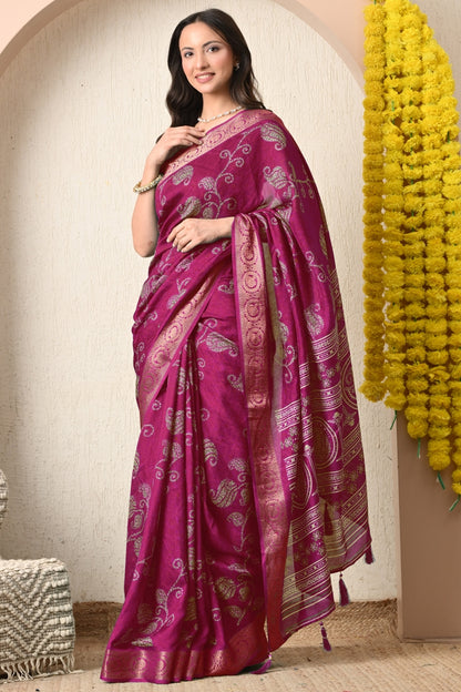 Trendy Cotton Silk Floral Print Saree With Unstitched Blouse