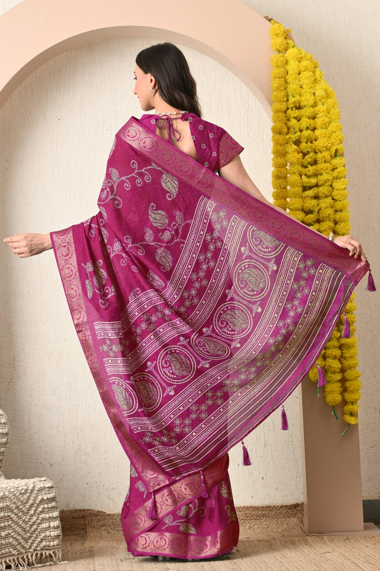 Trendy Cotton Silk Floral Print Saree With Unstitched Blouse