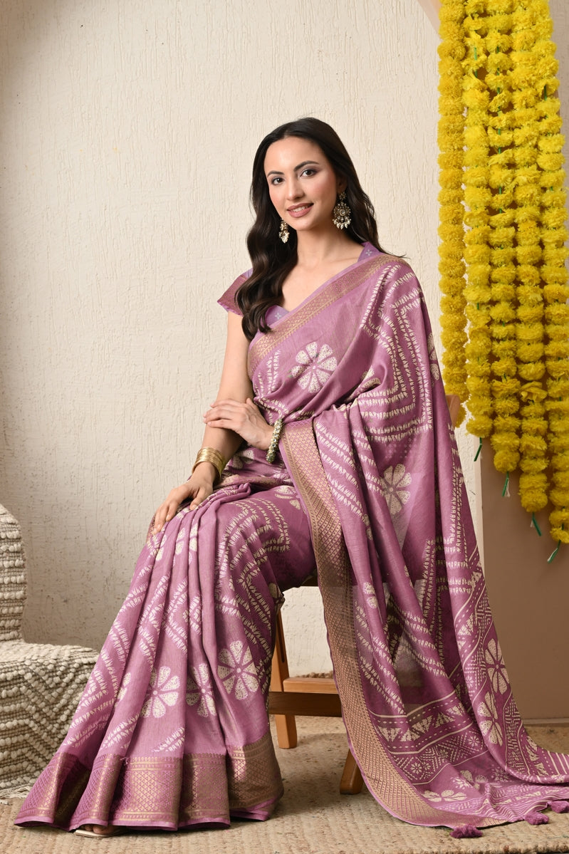 Premium Cotton Silk Block Print Saree with unstitched Blouse Piece