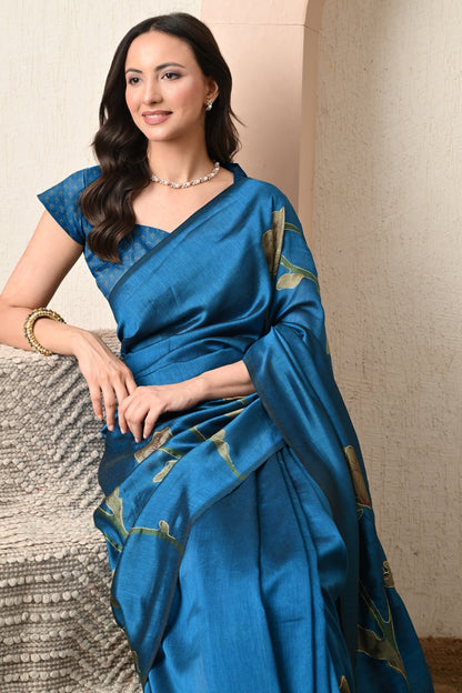 Premium Silk Blend Floral Print Hand Work Saree with Blouse Piece
