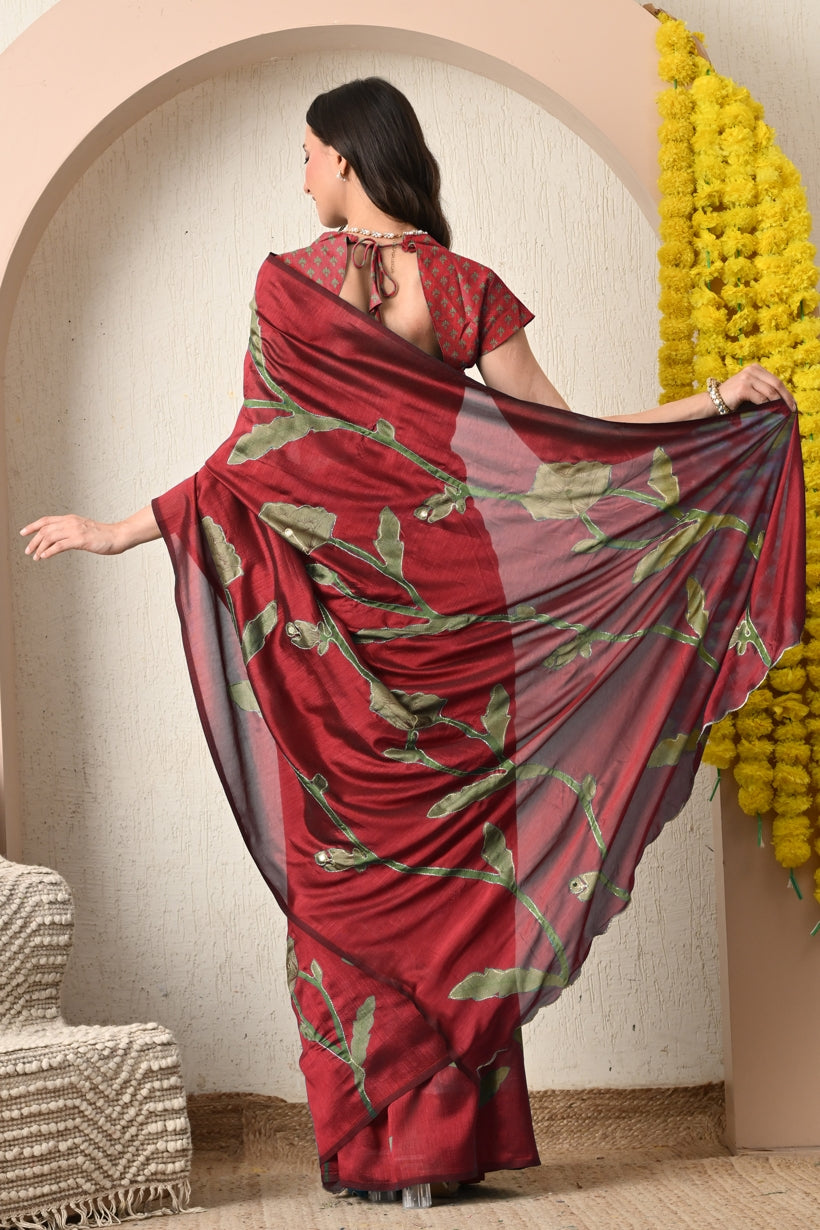 Premium Silk Blend Floral Print Hand Work Saree with Blouse Piece