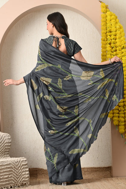 Premium Silk Blend Floral Print Hand Work Saree with Blouse Piece