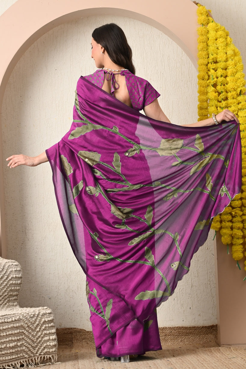 Premium Silk Blend Floral Print Hand Work Saree with Blouse Piece