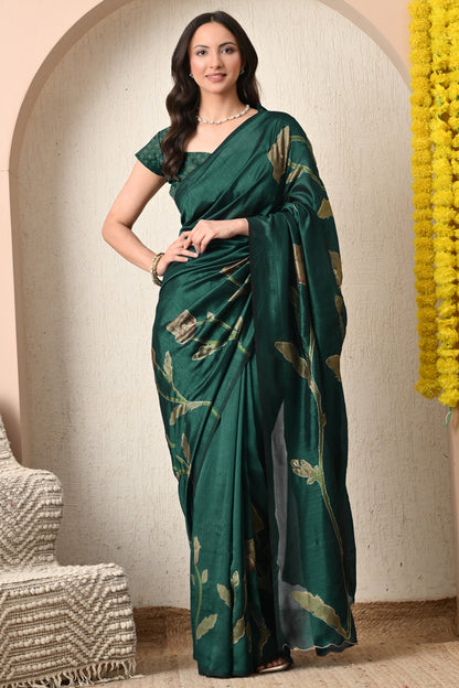 Premium Silk Blend Floral Print Hand Work Saree with Blouse Piece