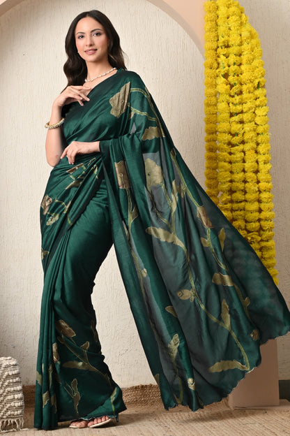 Premium Silk Blend Floral Print Hand Work Saree with Blouse Piece