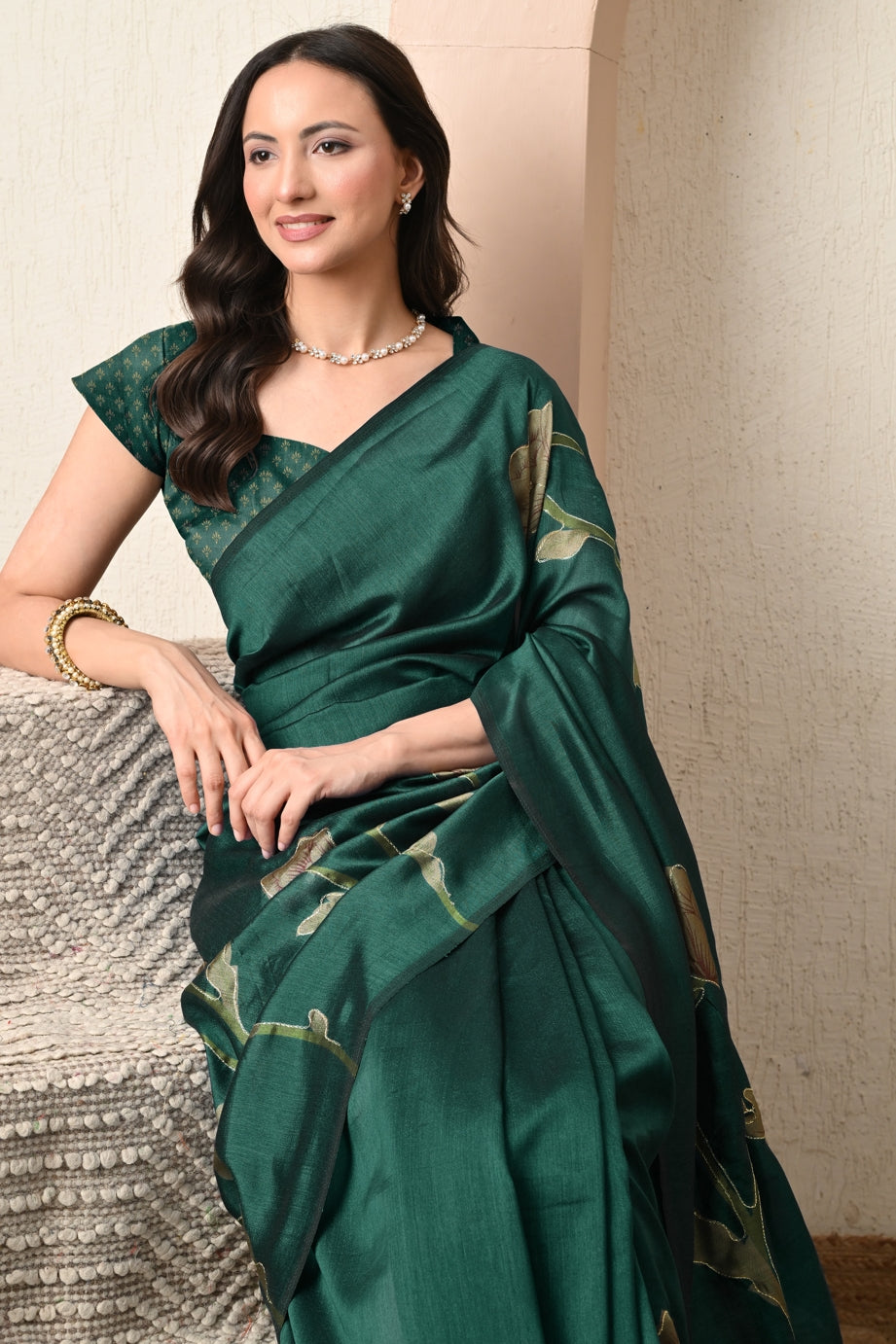Premium Silk Blend Floral Print Hand Work Saree with Blouse Piece
