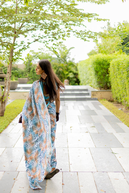 Elegant Satin Georgette Saree with coloured animal prints