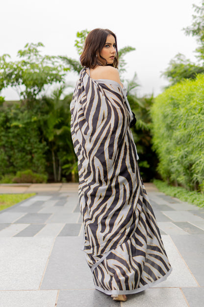 Striking Zebra Print Satin Georgette Saree