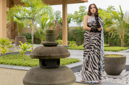 Striking Zebra Print Satin Georgette Saree