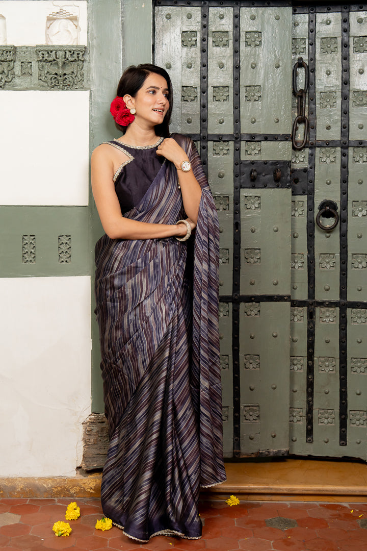 Enchanting Stripes Printed Chiffon Saree