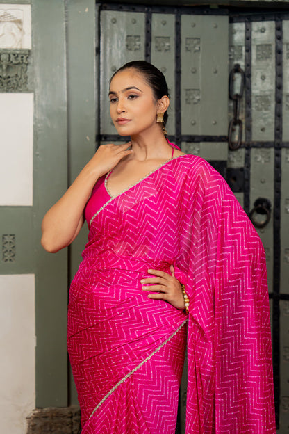 Pink Chiffon Saree with Delicate Sequin Work
