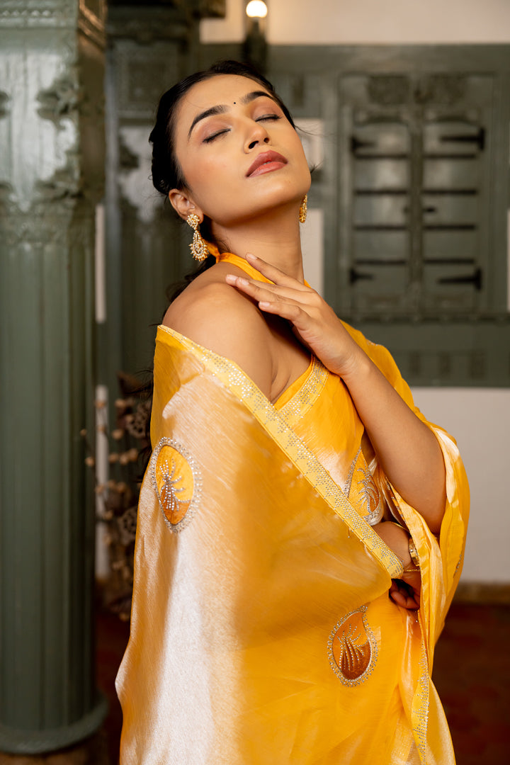 Radiant Orange Chiffon Saree with Gold Detailing