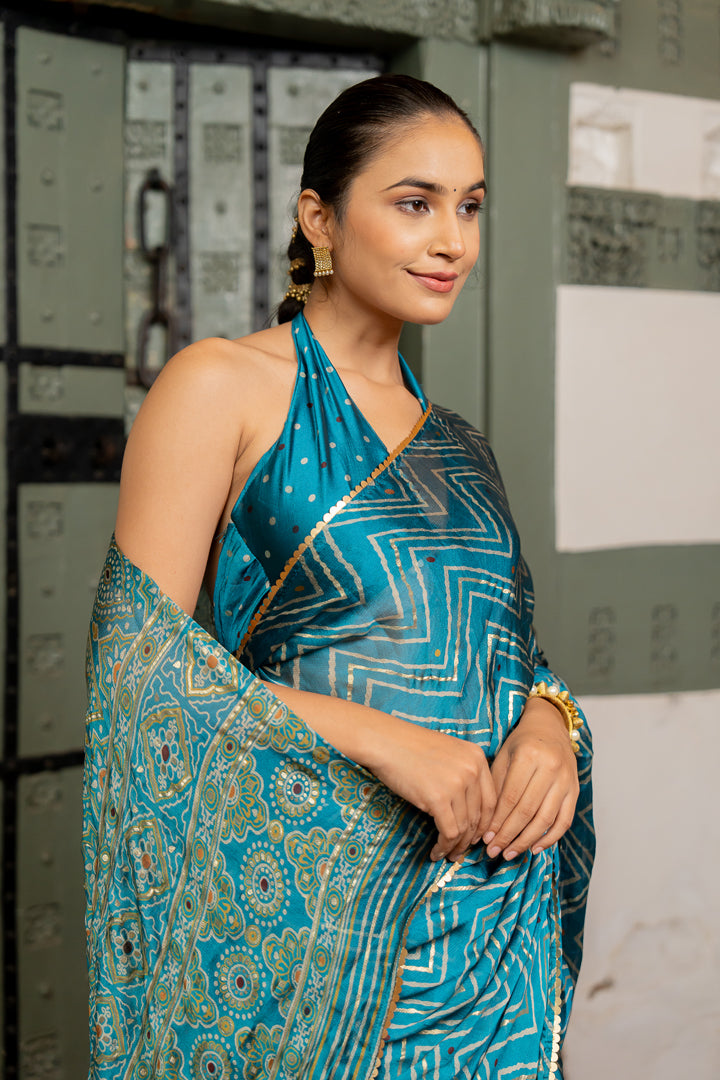 Graceful Blue Chiffon Saree