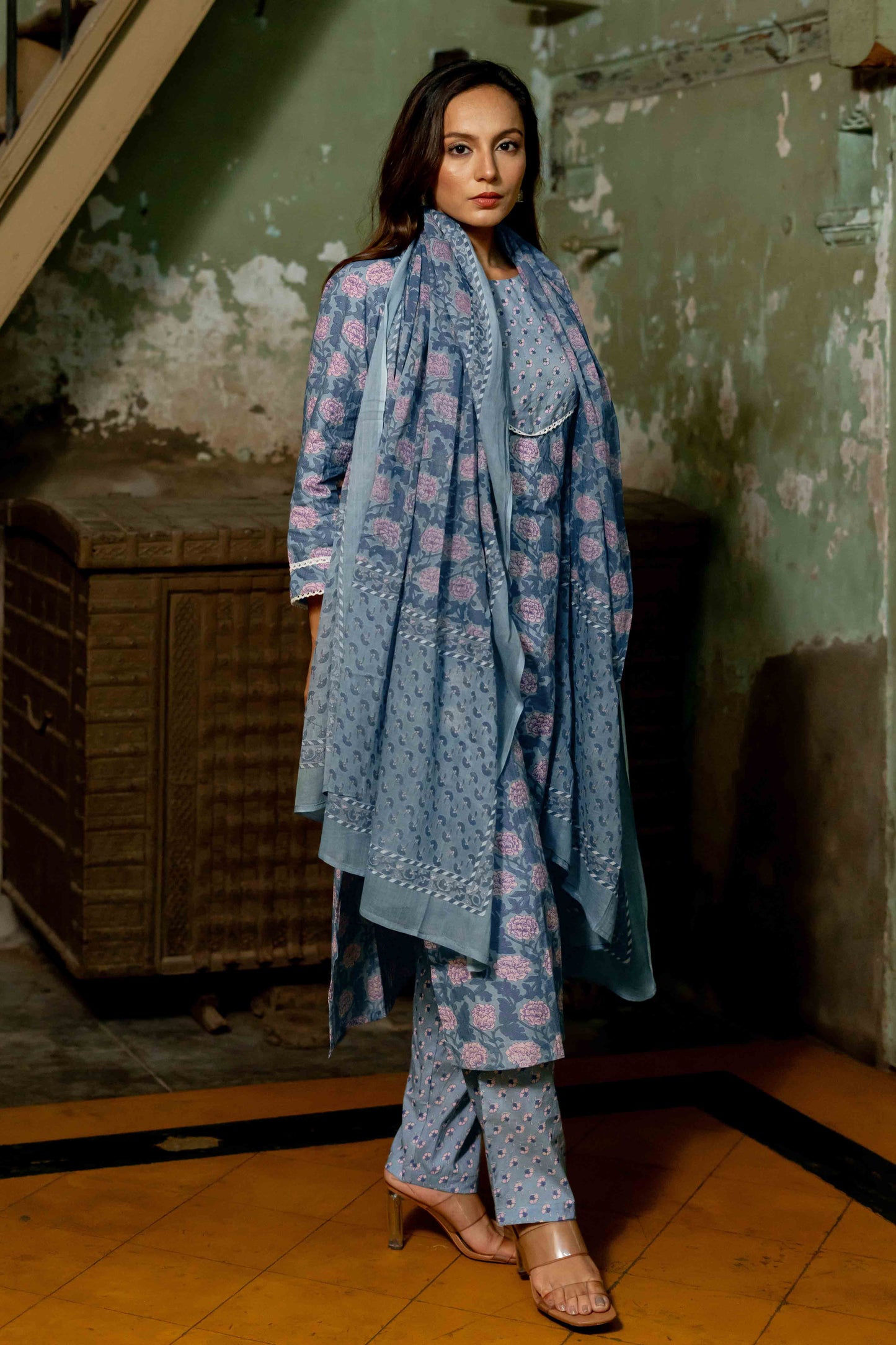 Trendy Women Pure Cotton Block Print Kurta Set