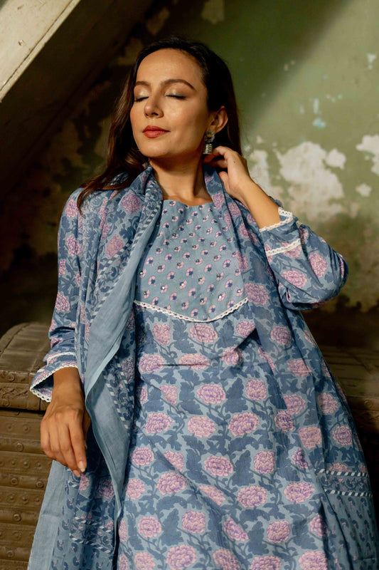Trendy Women Pure Cotton Block Print Kurta Set