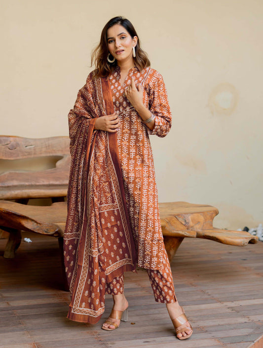 Naturally Orange Soft Cotton Kurta Set