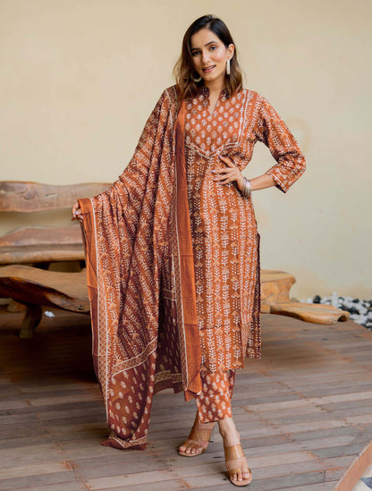 Naturally Orange Soft Cotton Kurta Set