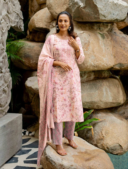 Floral Print Cotton Kurta Set