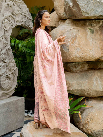 Floral Print Cotton Kurta Set with dupatta